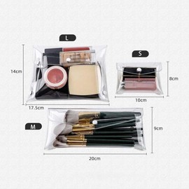 YSSZAM Transparent Mini PVC Makeup Bag Small Clear Plastic Cosmetic Organizer Bag Pouch with Snap Closure Cosmetic Bags for Vacation Travel, Bathroom Organizing(S)