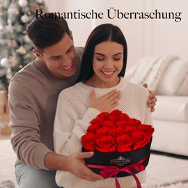 QHHENTOO Pack of 17 Eternal Roses in Heart Box - Real Roses, Gifts for Women for Valentine's Day, Mother's Day, Christmas, Birthday, Wedding Anniversary