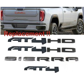 GMC 4PCS Matte Black AT4 HD Emblem Sierra Letters Fit GMC Sierra 1500 2500HD 3500HD