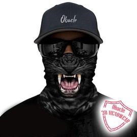 Obacle Motorcycle Face Mask Sun Dust Wind Protection Tube Mask Seamless Bandana Face Mask for Men Women Bike Riding Cycling Biker Fishing Outdoor Festival (Leopard Black Open Mouth)