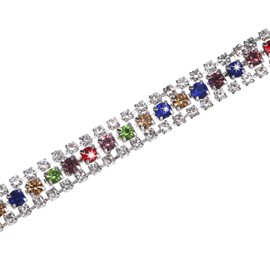 M METERXITY Crystal Rhinestone Close Chain Trim, 3 Rows 1 Yard Dress Embellishments, Sparkly Diamond Strips Applique Embellishment for Craft/Sewing Clothes/Wedding [Silver-Based Mixed Colors]