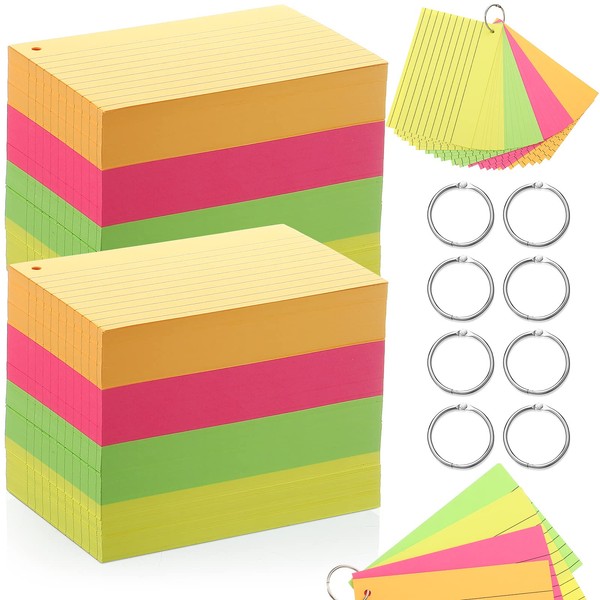 Yexiya 500 Pcs Index Cards with Rings Study Supplies Punched