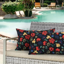 idee-home Outdoor Pillows with Inserts Included, Patio Outside Lumbar Pillows Waterproof Set of 2, 12 x 20 inch