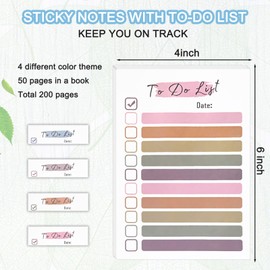 EMPCYDIA 4-Pack Self-stick To Do List Notepad, Undated Sticky Notes for Daily Planner, 4 x 6 Inches Tear-off Lined Note Pads with Checkbox for Office, School, Home Use -50 Sheets/Pad(4 Designs/Morandi )