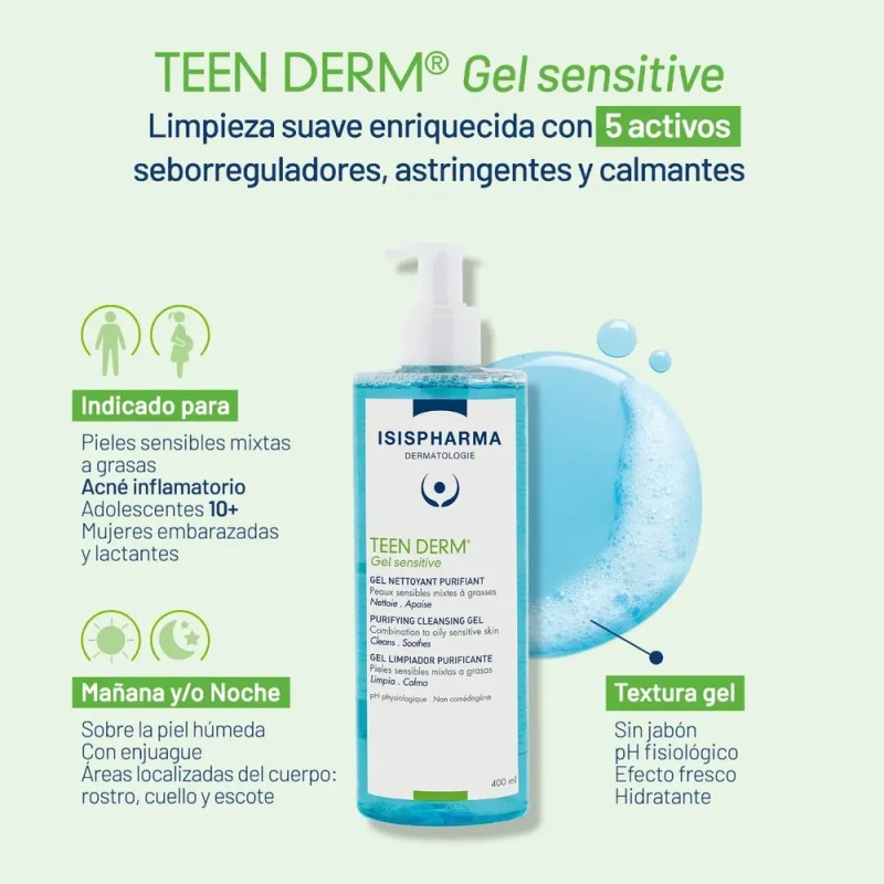 Isispharma Teen Derm Sensitive Gel Limpiador 400ml Piel Sensible