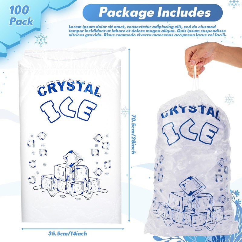 100 Pcs 20 lb Plastic Ice Drawstring Bag 28 x