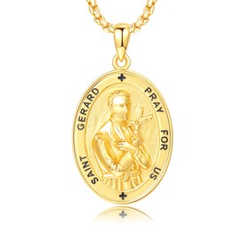DOTBJ St Gerard Majell Medal Necklace Gold, Patron Saint of Pregnancy Fertility Pregnant Women 925 Sterling Silver Pendant with Stainless Steel Chain 22"+2"