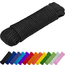 TECEUM Rope – 90 Feet x 3/8 Inch (10mm) – Black – Strong All-Purpose Utility Rope – Camping, Crafting, Flag Pole, Indoor & Outdoor – Polypropylene Nylon Poly Lightweight Diamond Braided Cord