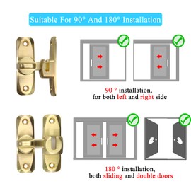 Pexintek 2 Pack Small Latch for Sliding Doors, 90 Degree Door Lock for Double Sided Opening Doors Interior Doors Vintage Rotate Bolt with Screws for Kitchens, Bedrooms, Study, Bathrooms (Gold)