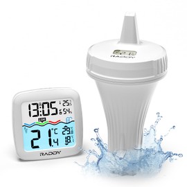 Raddy PT-2 Wireless Pool Thermometer, Floating Easy to Read IPX7 Water Temperature Thermometer with Alarm Clock, Water Comfort Level, High Precision Sensor for Swimming Pool, Hot Tub, Bathtub