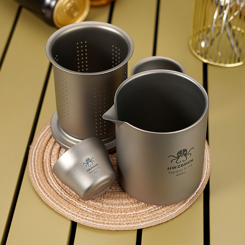 Titanium Tea Pot Cups Set Outdoor Camping Tea Service Lightweight