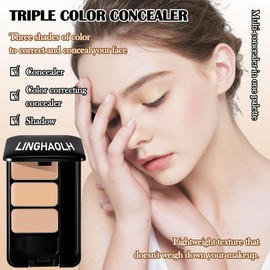 3 Colors Corrector Palette,Full Coverage Cream Concealer Liquid Foundation with Brush,Waterproof Color Correcting Concealer Long Lasting Foundation Contour Makeup Palette for Women