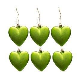 6pc Large Heart Xmas Baubles (Matte) - Great Christmas Tree Decorations, Heart Baubles (Lime)