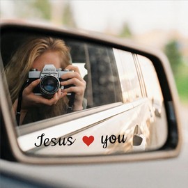 Generic 3Pcs ""Jesus Loves You"" Car Rear View Mirror Decals, Christian Decor DIY Car Window Sticker, Vinyl Decal for Auto Car Wall Laptop Vanity, Car Decals for Women