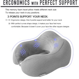 Cozy BoSpin Travel Pillow - Neck Pillow for Traveling, Memory Foam Portable Support Pillow,Comfortable and Lightweight Quick Pack for Camping,Sleeping Rest Cushio (Gray)