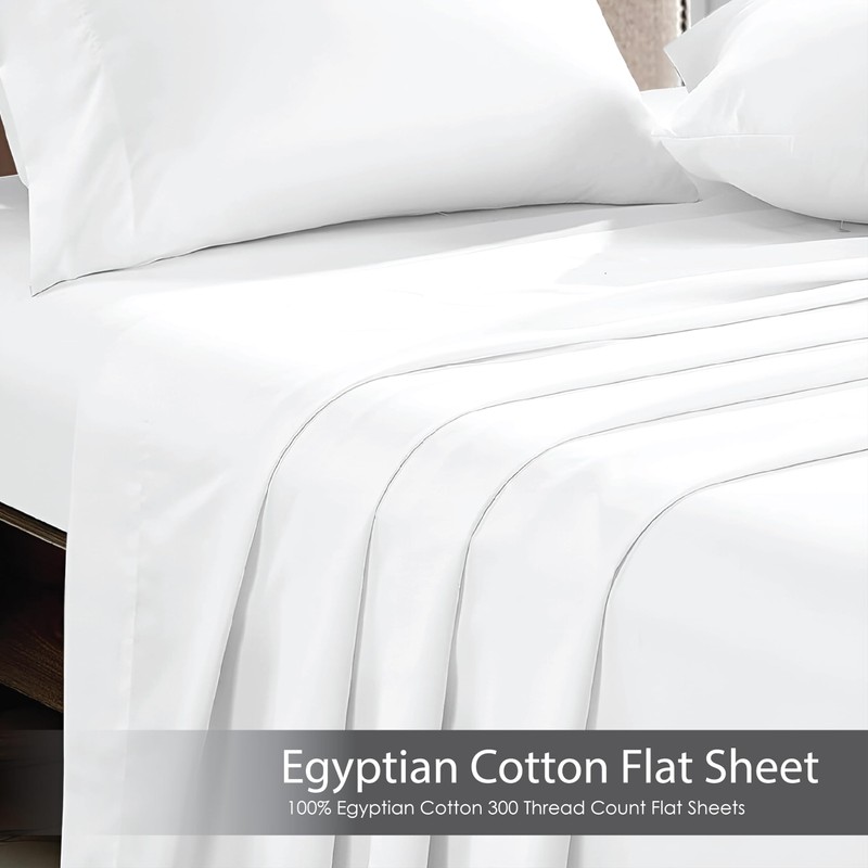 APEX FURNISHINGS Flat Sheet White 100% Egyptian Cotton 300 Thread