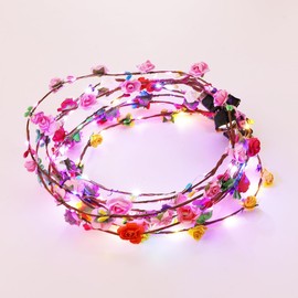 BESTOYARD 9pcs Girls Headband LED Hair Accessories Rattan Headband Flower Garland Light Up Flower Head Wreath Party Headdress Flower Li