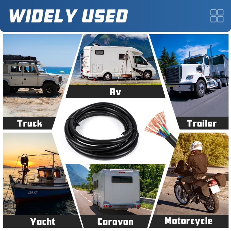Yuanjoy Car Cable, 0.5 mm² Multi-Core Trailer Cable, 12 V