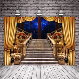 VIDMOT Old Castle Stairs Background for Party Decoration 7x5ft Golden Drapery Backdrop for Photo Photography Studio Set Props BJLSVV961