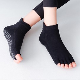 aoozleny Half Toe Non-slip Grip Socks -Five Finger Fitness Socks Cotton Socks for Yoga & Pilates & Dance & Ballet - Size 5-10 (Standard, Black)