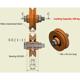(V50-8) Pack of 2 Sliding gate Wheels Pulley Wheels V Groove Steel Wheels Made in The EU (50 mm Diameter - 8 mm Shaft)