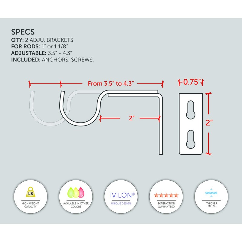 Ivilon Short Projection Brackets for Curtain Rods - for 1