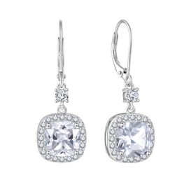 Inpasne Women Leverback Earrings 925 Sterling Silver Princess Cut Earrings April Birthstone Dangle Drop Earrings for Women Her Mom Wife