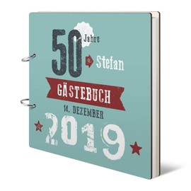 Round Birthday Guest Book Individually Printed 215 x 215 mm Including 144 Natural Paper Inside Pages 50 Years Retro Birth Year
