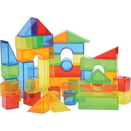 Constructive Playthings Translucent Color Building Blocks, Light Table Manipulatives, 3D Shapes for Teaching Color and Math, 50-Piece Playset, Toddler Toys for 12 Months & Up