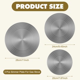 3 Pcs Simmer Plate Heat Diffuser for Gas Stove 7.87/9.45/11'' Round Stove Diffuser Fast Defrosting Tray Simmer Ring Multifunctional ound Fast Defrosting Plate for Gas Stovetop Pot Protection