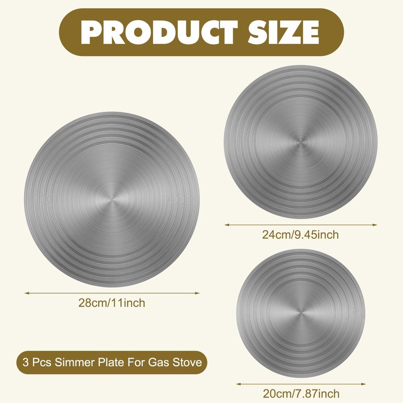 3 Pcs Simmer Plate Heat Diffuser for Gas Stove 7.87/9.45/11''