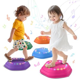 Music & Light Up Stepping Stones, 5 Pcs Stepping Stones, Non-Slip, Encourage Balance, Sensory Stepping Stones, Indoor & Outdoor Play Gift for Ages 3-8 - Color: HT05