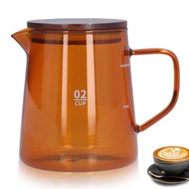Glass Coffee Server, 500ml Coffee Carafe with Wooden Lid Pourover Decanter Clear Coffee Maker Glass Coffee Pot Teapot Clear Teakettle(Brown)