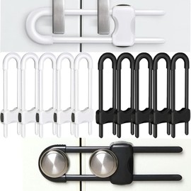 Baby Proofing Cabinet Locks, U-Shaped Child Locks for Cabinets, Cabinet Locks for Babies,Child Proof Cabinet Latches,Child Safety Cabinet Locks (5-white+5-black)