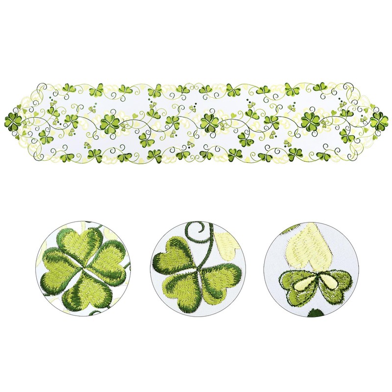 Grelucgo Embroidered Decorative Shamrock Table Runner for St. Patrick's Day