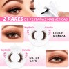 2 Pares Pestañas Magnéticas Natural Reutilizables +aplicador