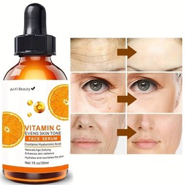 Vitamin-C-Serum für das Gesicht 20% mit Hyaluronsäure und Ferulasäure, Natürliche Bio-Hautpflege für Aknenarben, Falten, verblasste dunkle Flecken, Altersflecken, Sonnenschäden
