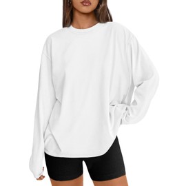 Trendy Queen Womens Oversized Long Sleeve T Shirts 2025 Basic Crewneck Tee Fall Tops Casual Workout Y2K Clothes White 2XL