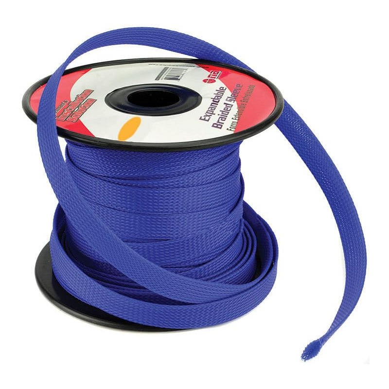 BLUE 1/4 100FT BRAIDED EXPANDABLE FLEX SLEEVE WIRING HARNESS LOOM