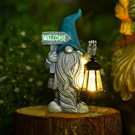 Fashionoda Welcome Gnome with Solar Lanten Decor for Yard Decorations - 10 Inch Gnome Statue Decor for Outdoor,Perfect Garden Gifts for Women,Mom,