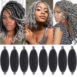 Leeven 16 Inch Springy Twist Hair for Afro Marley Locs 8 Packs Afro Kinky Curly Marley Braiding Hair Extensions Pre Separated Spring Twist Crochet Hair for Distressed Locs/Ombre Grey#