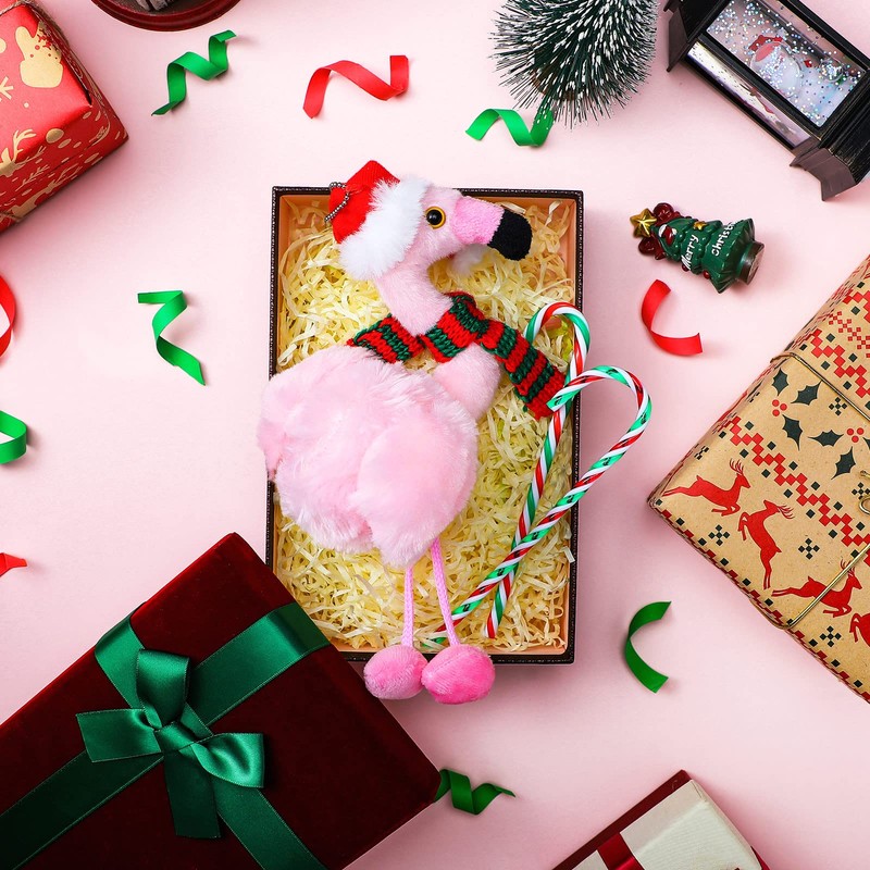 6 Pcs Flamingo Stuffed Animal in Santa Hat and Feathers