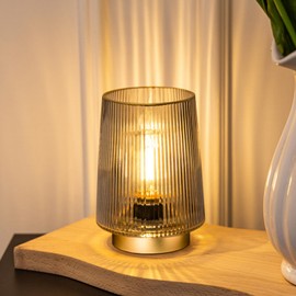 MJ Battery Operated Lamp with Timer Cordless Lamp with Timer Cozy Besides LED Light Battery Powered Small Glass Lamps for Home Decor Decorative Accent Lamps for Living Room/Entryway/Dorm (Grey)