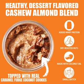 Fit Butters Caramel Fudge Coconut Cookie Cashew Almond Butter Spread, Added Protein and Coconut Oil, Low Carb, Low Sugar, Complete Protein Dessert Flavored Nut Butter
