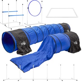 Better Sporting Dogs Deluxe Agility Course Backyard Set - 7pc Dog Agility Indoor and Outdoor Equipment - 3 Jumps - 2 Tunnels with Sandbags - Weave Poles for Obstacle Training