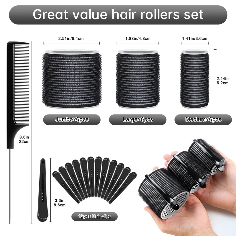 ヘアローラーセット 31個 18個 ヒートレスヘアローラー 3サイズ (2.55インチ 1.9インチ 1.4インチ) ブローアウトルック ロングヘア用