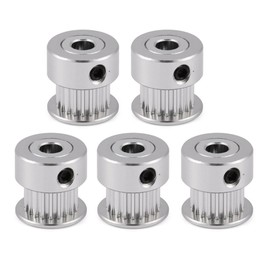 Richer-R 5 x GT2 Timing Belt Pulley, 5 Pieces 2GT 5 mm/8 mm Bore 20 Teeth Aluminium Timing Belt Tensioner Pulley Set for 3D Printer Silver (5 mm)