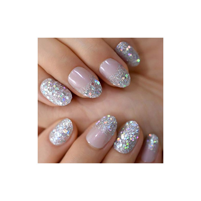Coolnail Juego completo de uñas postizas holográficas con purpurina degradada