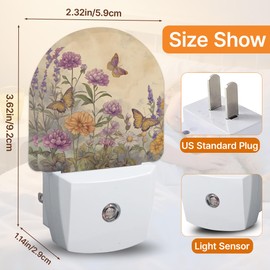 Axxitude Vintage Flowers Night Light,Butterfly Plug in Night Lights with Dusk to Dawn Sensor,Wall Nightlight for Bedroom Bathroom Hallway,Decorative NightLights for Girls Boys Room