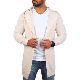 Carisma Men's Fine Knit Cardigan Lightweight Vest Cardigan with Hood Long Fit Oversize Long Fit 7717, beige